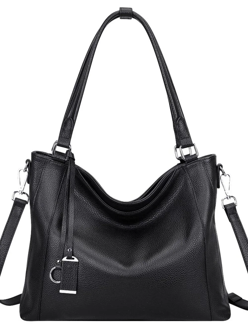 Genuine Leather Hobo Bag Large Shoulder Bag Detachable Strap
